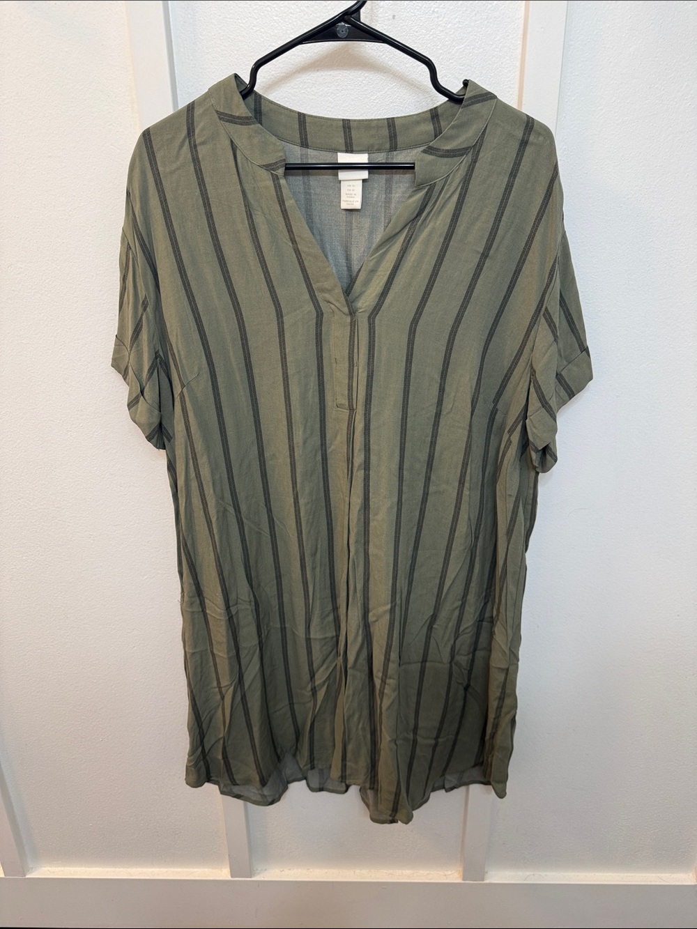 H&M Olive Green Striped V-Neck Tunic